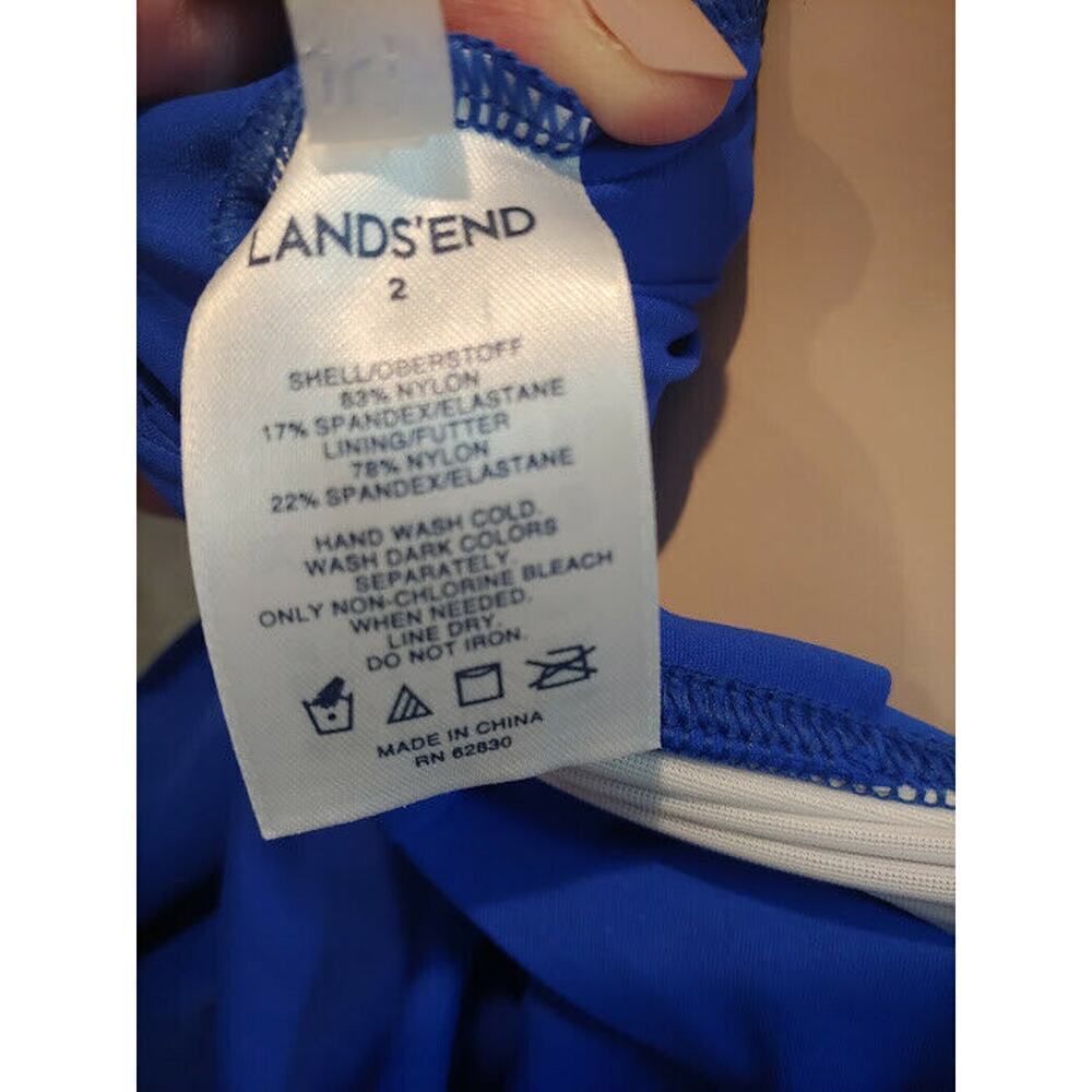 New Land's End Swing Pleated Tankini Top Electric Blue Swim Racerback Size 2 - Picture 7 of 7
